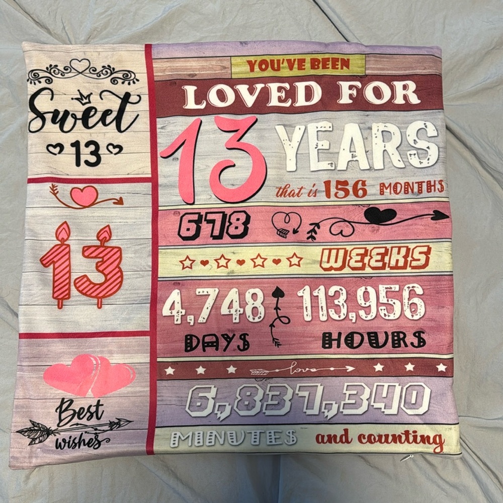 13th birthday pillow cover.  Happy 13th